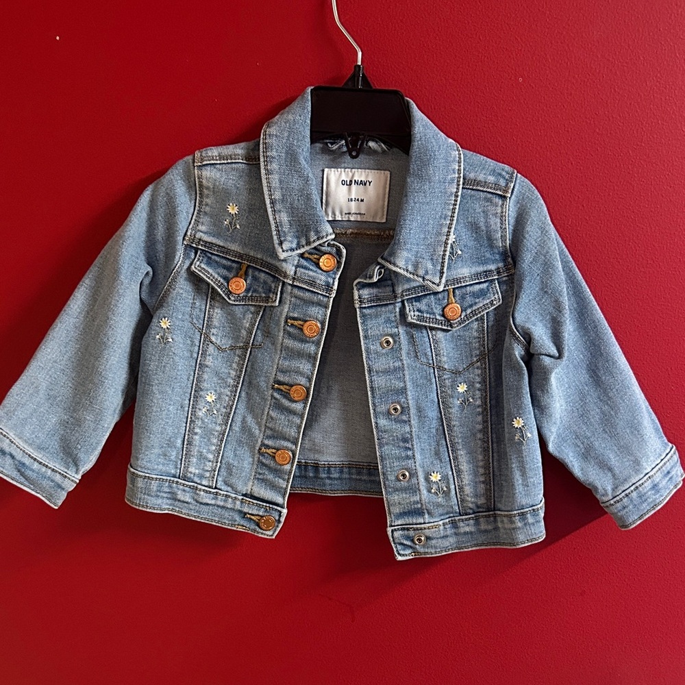 Old Navy Light Blue Kids Jean Jacket with Embroidery size 18-24 months